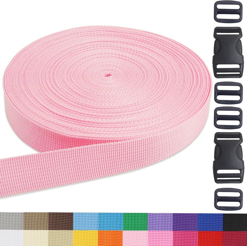 ZHFMLY Pink Webbing Straps 1 Inch-Durable Polypropylene Straps with Buckles,20 Yards Strapping for Tie-Downs,Camping, Climbing, Outdoor & Indoor Crafting, DIY Bags, Lawn Chair Replacement, and Seat Belts - Image 1